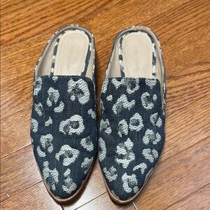 Denim and Silver Leopard Print Mules